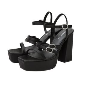 NIB! Lisa Vicky Babe Black Satin YTK 90s Platform Chunky Heel - Size 7